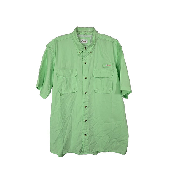 World Wide Sportsman Neon Green Vented Fishing Button Down Shirt Men's Size XL - Picture 1 of 6